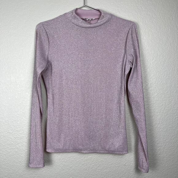 Reformation Bailey Knit Top Rose Sparkle Mock Neck Long Sleeve Medium - Picture 5 of 14